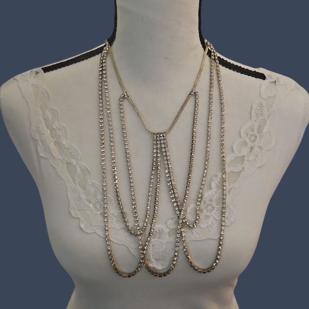 3/$30 Silver Rhinestone Layered Festoon Semi-elastic Body Thigh Festival Chain